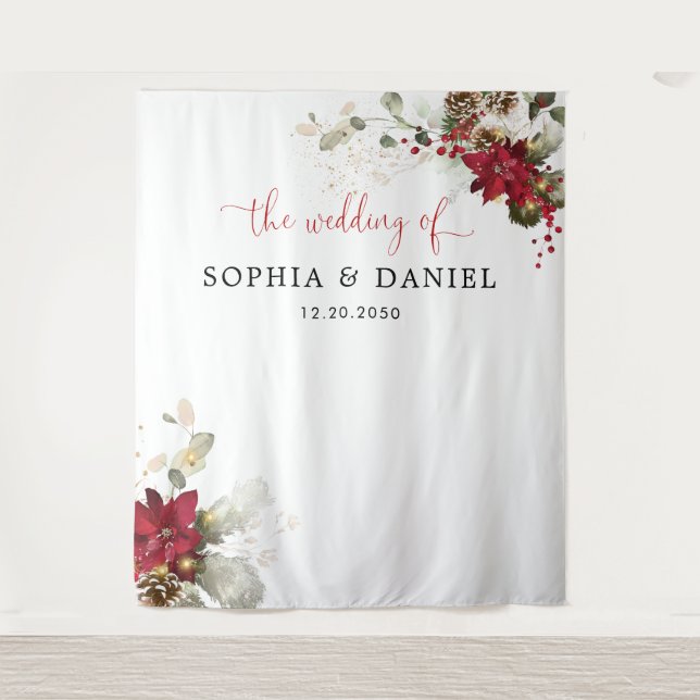 Red Floral Christmas Wedding Backdrops Tapestry (Front)