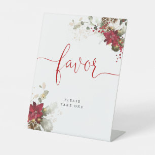 Red Floral Christmas Wedding Favours Sign