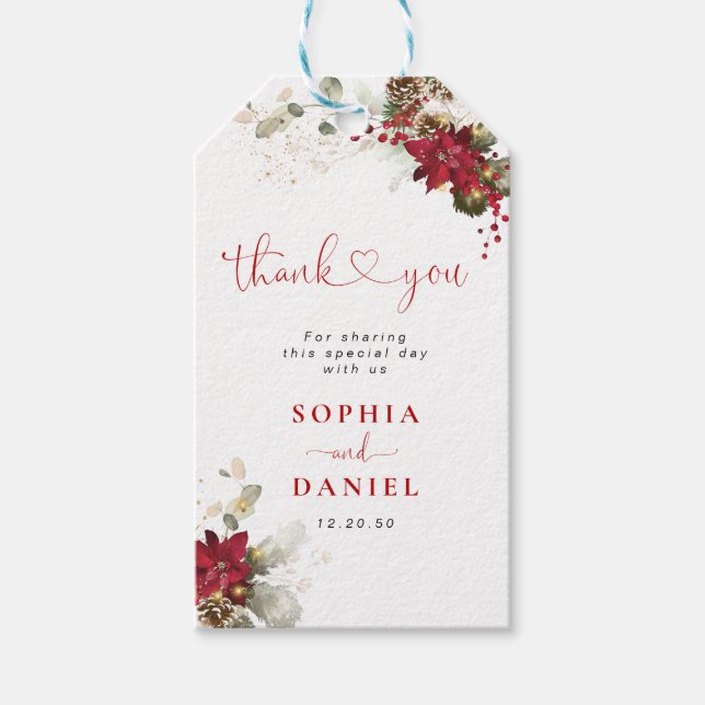 Red Floral Christmas Wedding Gift Tag (Front)