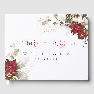 Red Floral Christmas Wedding Guest Book