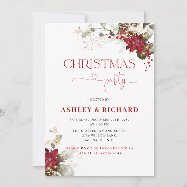 Red Floral Christmas Wedding Invitations (Front)