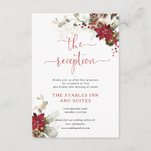 Red Floral Christmas Wedding Reception Enclosure Card