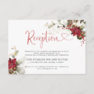 Red Floral Christmas Wedding Reception Enclosure Card