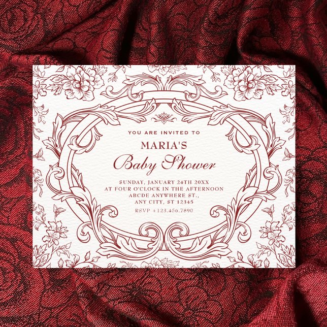Red Floral classic vintage baby shower Invitation (Creator Uploaded)