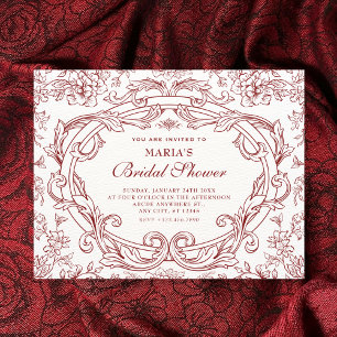 Red Floral classic vintage bridal shower Invitation