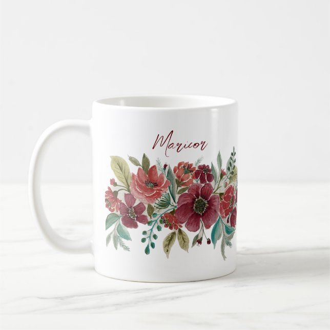 Red Floral Coffee Mug (Left)