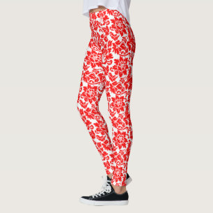 Red Floral Damask Leggings