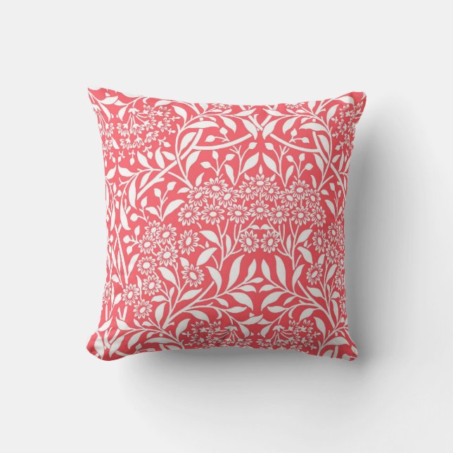 Red Floral Damask Pattern Throw Pillow (Front)