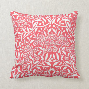 Red Floral Damask Pattern Throw Pillow