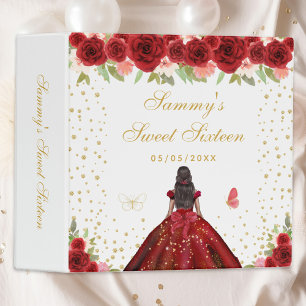 Red Floral Dark Skin Princess Sweet Sixteen Binder