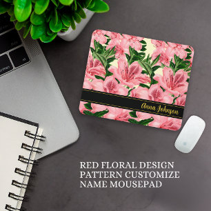 Red Floral Design Pattern Customize Name Mousepad