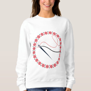 Red Floral Embroidery Needle and Thread Aesthetic Sweatshirt