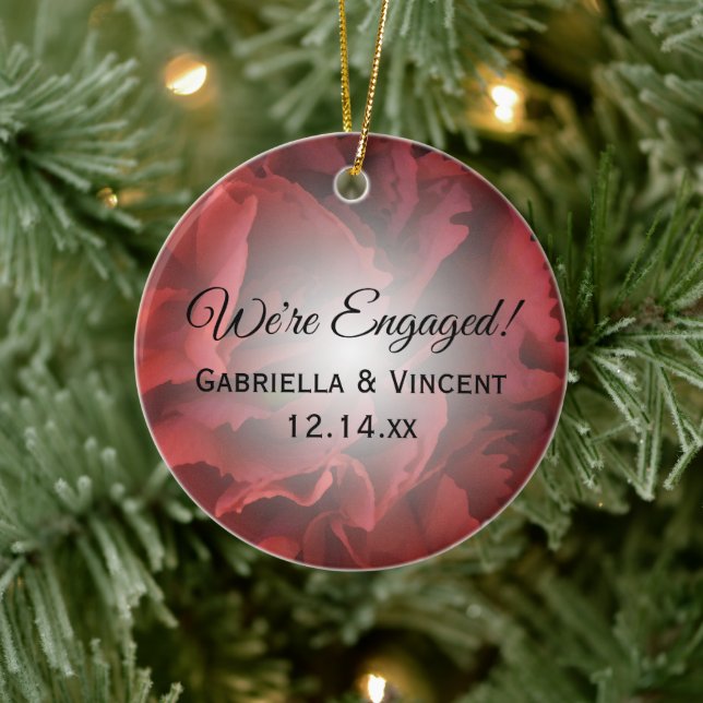 Red Floral Engagement Ceramic Ornament (Tree)