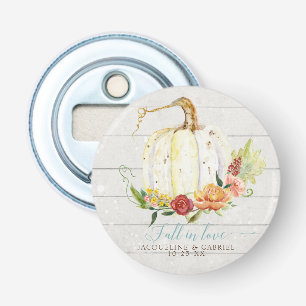Red Floral Fall White Pumpkin Autumn Wood Wedding Bottle Opener