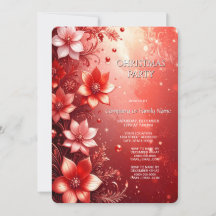 Red Floral Festive Christmas Party Invitation