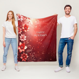 Red Floral Festive Fleece Blanket