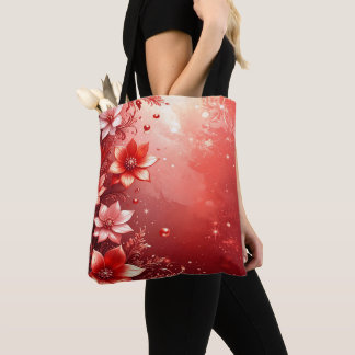 Red Floral Festive Tote Bag