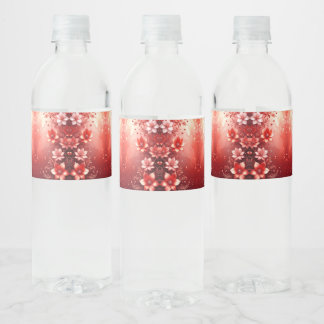 Red Floral Festive Water Bottle Label