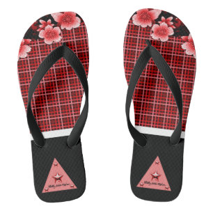 Red Floral Flip Flops