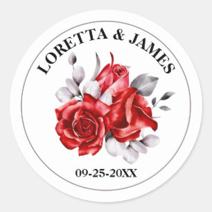 Red Floral Floral Wedding Classic Round Sticker