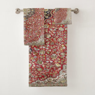 Red floral flower persian turkish pattern elegant  bath towel set