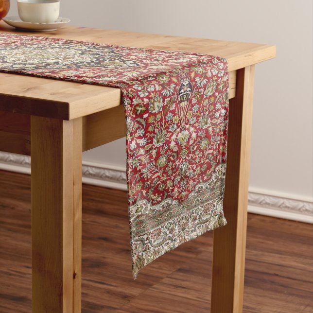 Red floral flower persian turkish pattern elegant long table runner (In Situ)