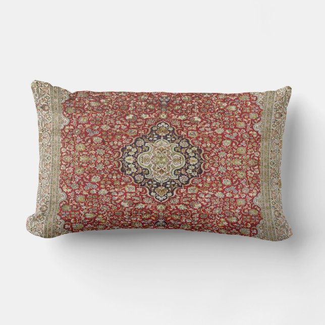Red floral flower Persian Turkish Rug Print Lumbar Pillow (Front)