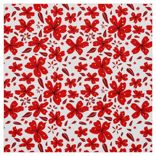 Red Floral Flowers Fabric (Swatch)