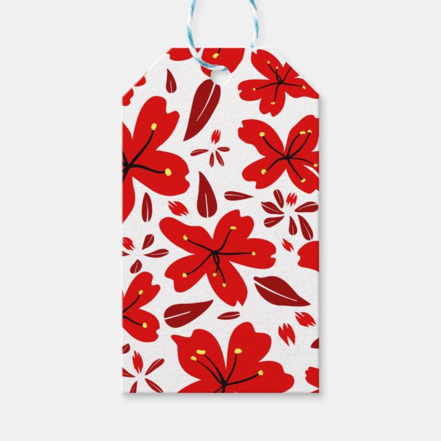 Red Floral Flowers Gift Tags (Front)