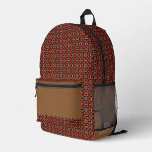 Red floral folk art inspired pattern custom name printed backpack
