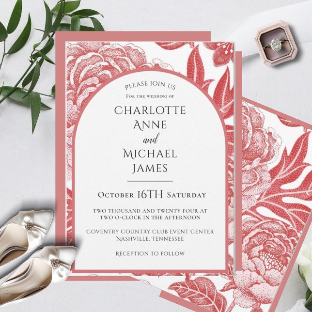 Red Floral Frame Watercolor Wedding Invitation (Creator Uploaded)