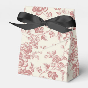 Red Floral French Toile Canvas Party Favour Box 
