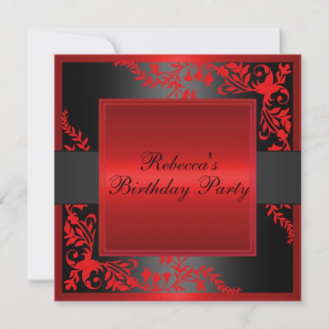 Red Floral Frontière Invitation d'anniversaire (Devant)
