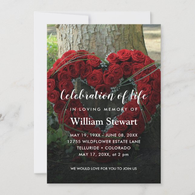 Red Floral Funeral | Roses Celebration of Life Invitation (Front)