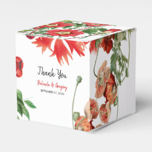 Red Floral Garden Botanical Flowers Wedding Favor Box