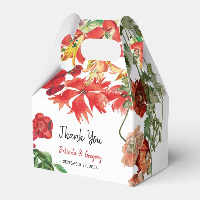 Red Floral Garden Botanical Flowers Wedding  Favor Box (Front Side)
