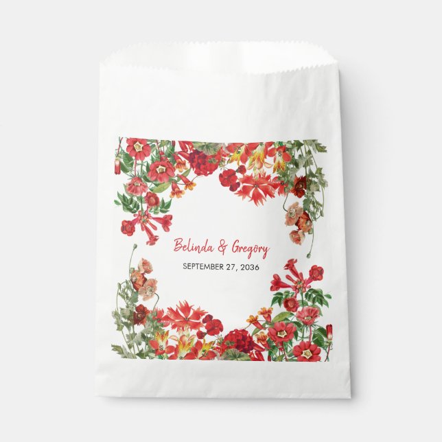 Red Floral Garden Botanical Flowers Wedding   Favour Bag (Front)
