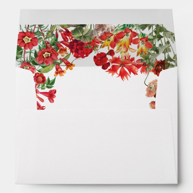 Red Floral Garden Flowers 5x7 Wedding Invitation Envelope (Back (Bottom))