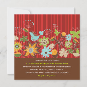 Red Floral Garden Invitation de mariage et carte d