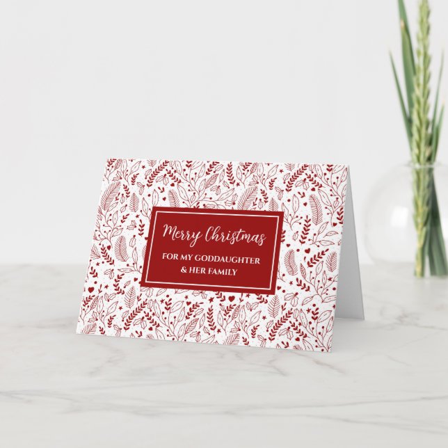 Red Floral Goddaughter & Family Merry Christmas Card (Front)