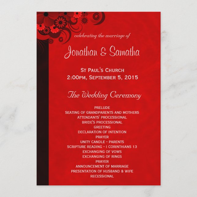 Red Floral Gothic Wedding Program Templates (Front)