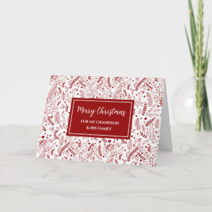 Red Floral Grandson & Family Merry Christmas Card