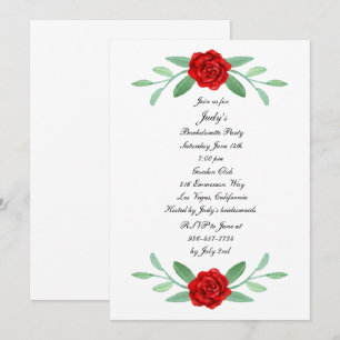 Red Floral Greenery Foliage Bachelorette Party Invitation