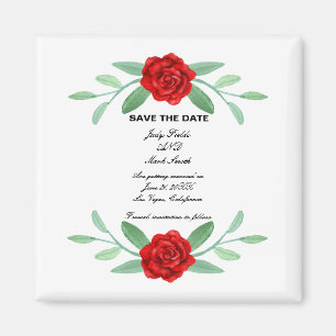 Red Floral Greenery Foliage Save The Date Magnet