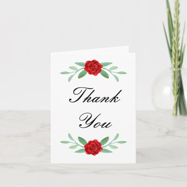 Red Floral Greenery Foliage Thank You Card (Front)