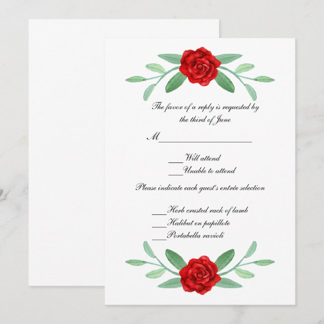 Red Floral Greenery Foliage Wedding Response Card (Front/Back)