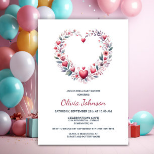 Red Floral Heart Baby Shower Invitation
