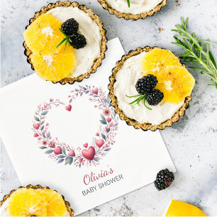 Red Floral Heart Baby Shower Napkin