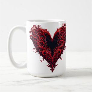 Red Floral Heart Design With Blooming Flowers Coffee Mug