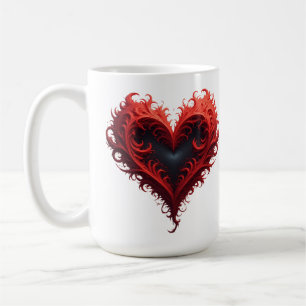 Red Floral Heart Design With Blooming Flowers Coffee Mug